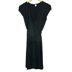 Old Navy Black Midi Wrap Dress with Cap Sleeves size small petite
